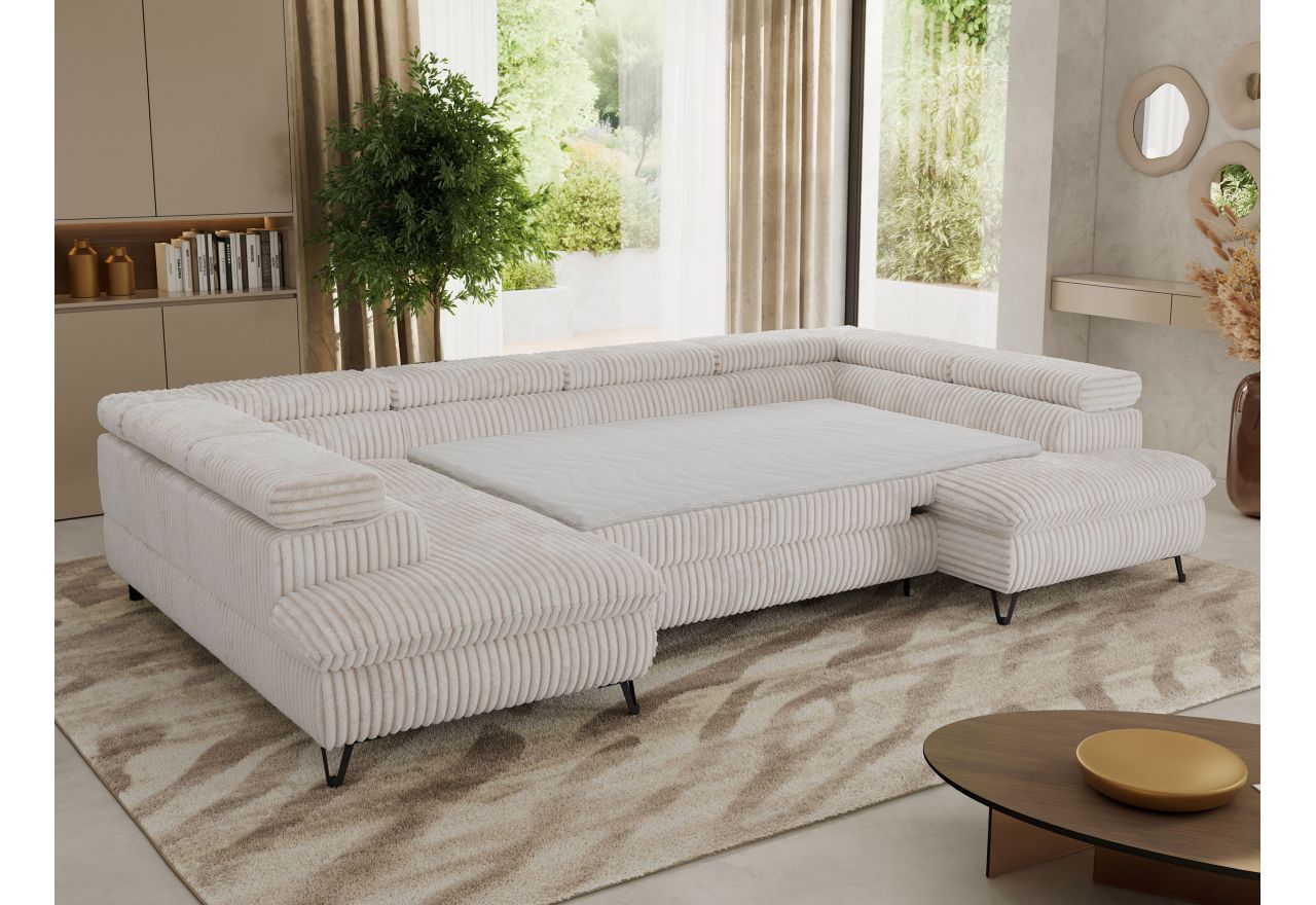 Narożnik PABLO U - uniwersalny - beżowy, sztruks - topper Visco