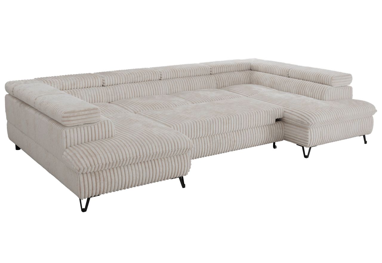 Narożnik PABLO U - uniwersalny - beżowy, sztruks - topper Visco