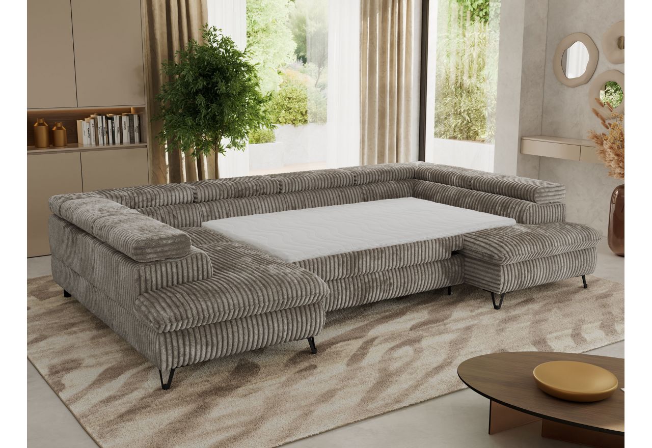 Narożnik PABLO U - uniwersalny - jasnobrązowy, sztruks - topper Visco