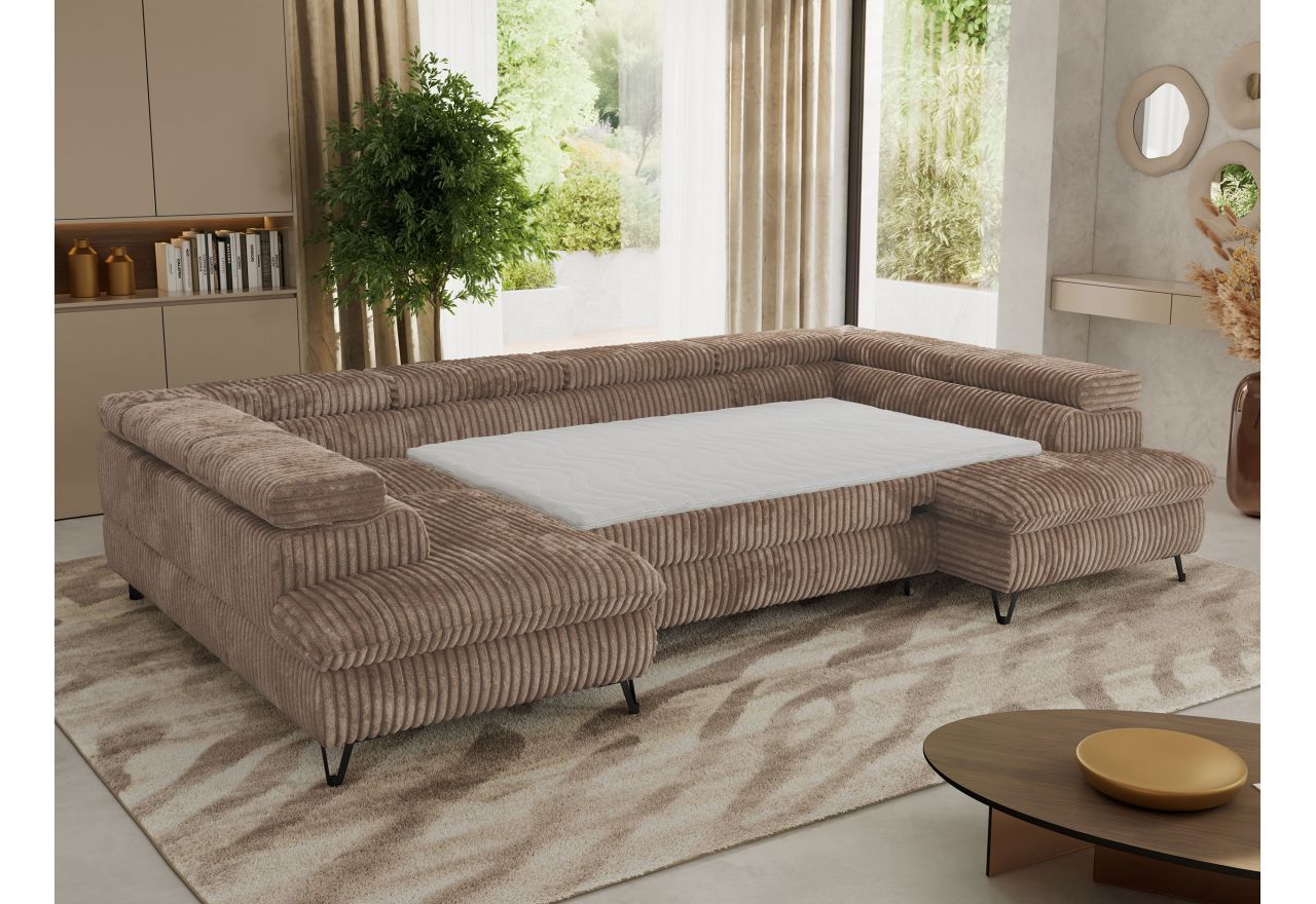 Narożnik PABLO U - uniwersalny - brązowy, sztruks - topper Visco