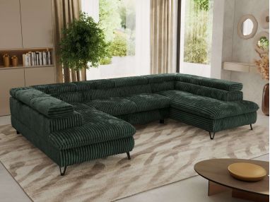 Narożnik PABLO U - uniwersalny - ciemnozielony, sztruks - topper Visco