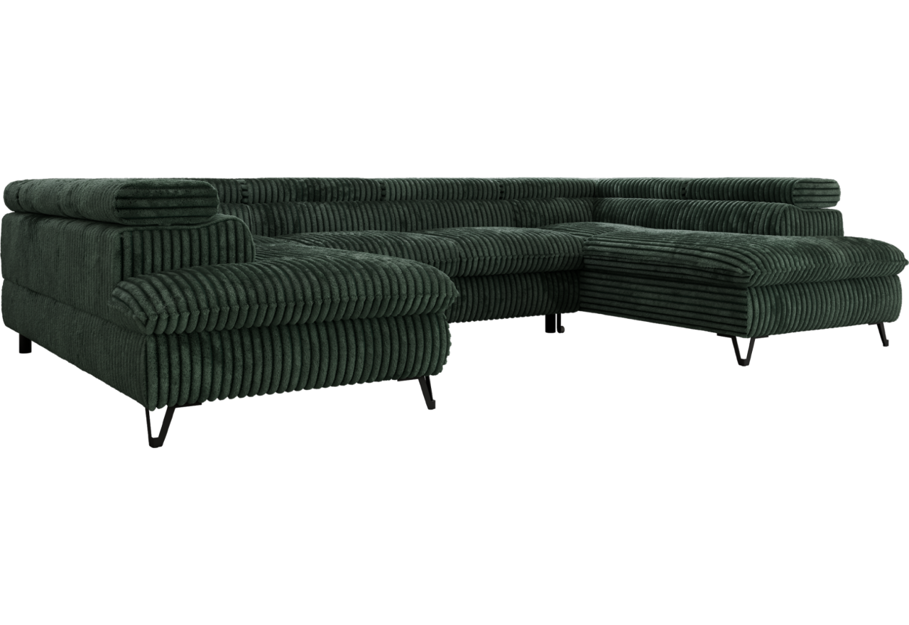 Narożnik PABLO U - uniwersalny - ciemnozielony, sztruks - topper Visco