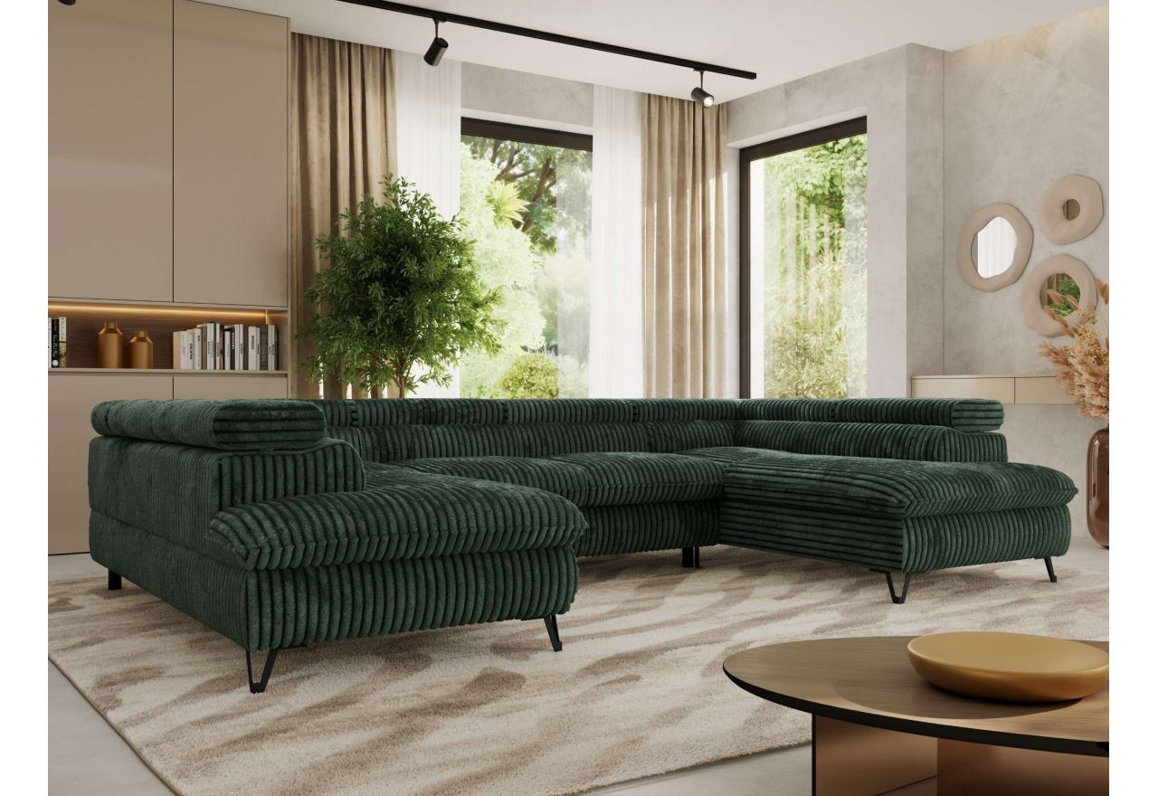 Narożnik PABLO U - uniwersalny - ciemnozielony, sztruks - topper Visco