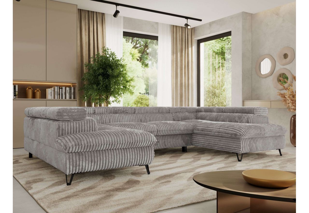 Narożnik PABLO U - uniwersalny - jasnoszary, sztruks - topper Visco