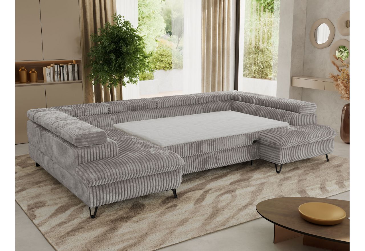 Narożnik PABLO U - uniwersalny - jasnoszary, sztruks - topper Visco