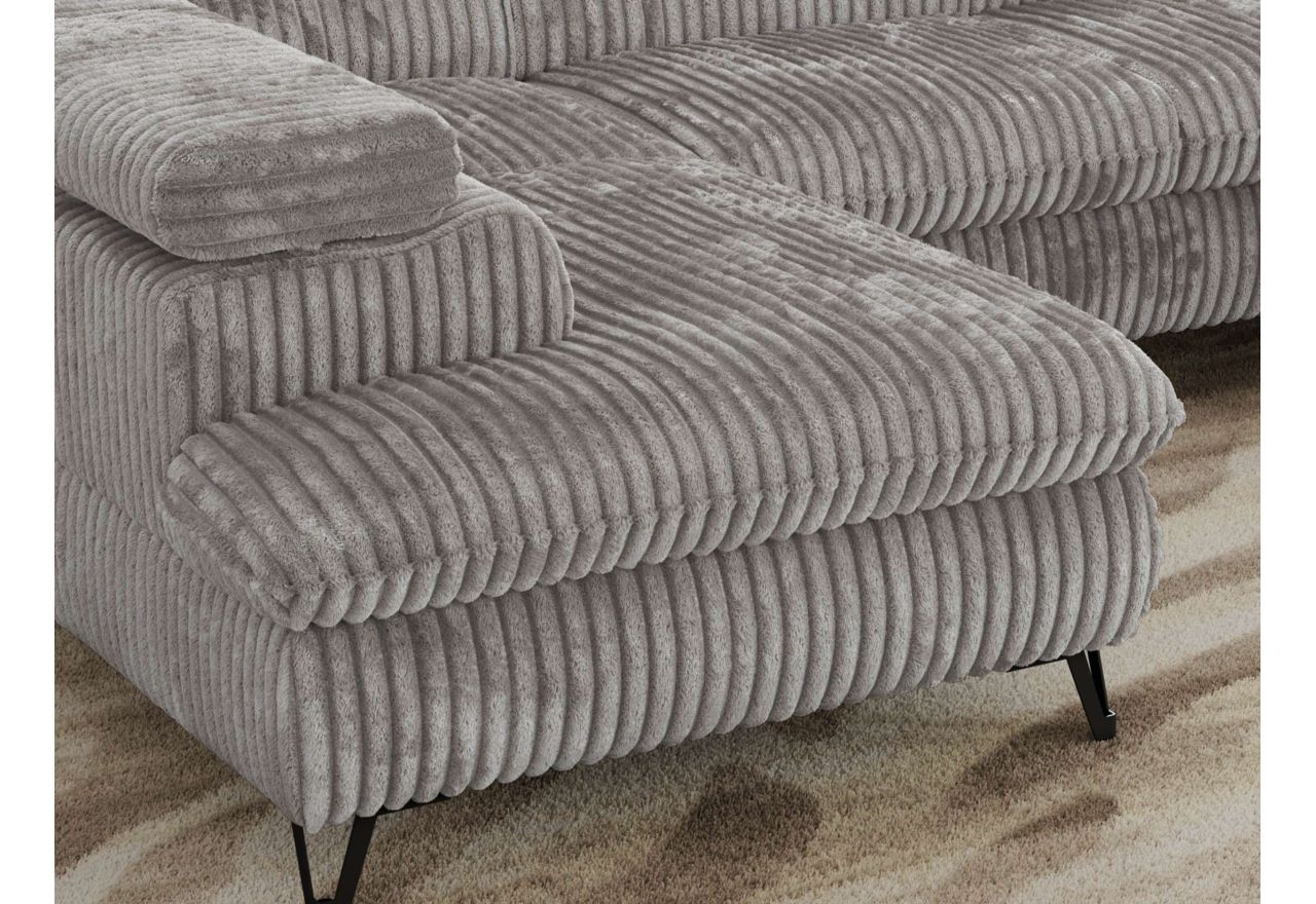 Narożnik PABLO U - uniwersalny - jasnoszary, sztruks - topper Visco