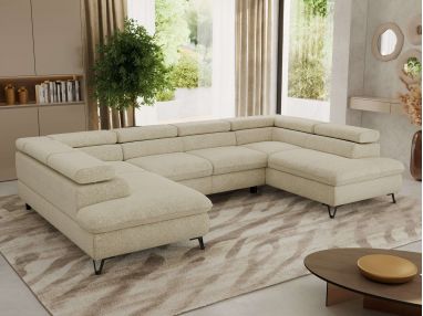 Narożnik PABLO U - uniwersalny - kremowy, struktura - topper Visco