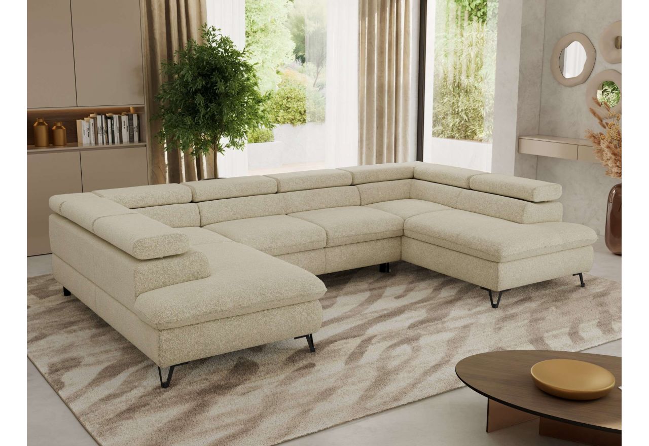 Narożnik PABLO U - uniwersalny - kremowy, struktura - topper Visco