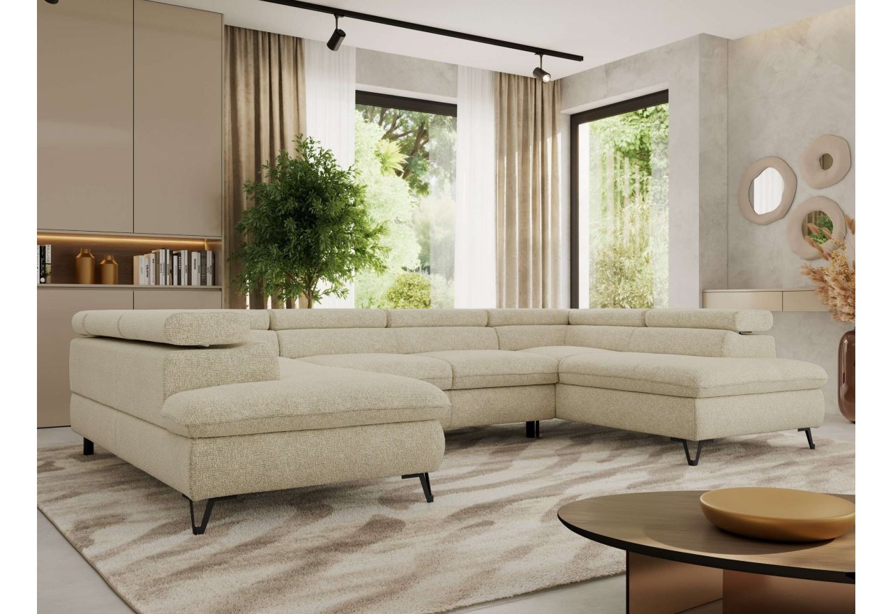 Narożnik PABLO U - uniwersalny - kremowy, struktura - topper Visco