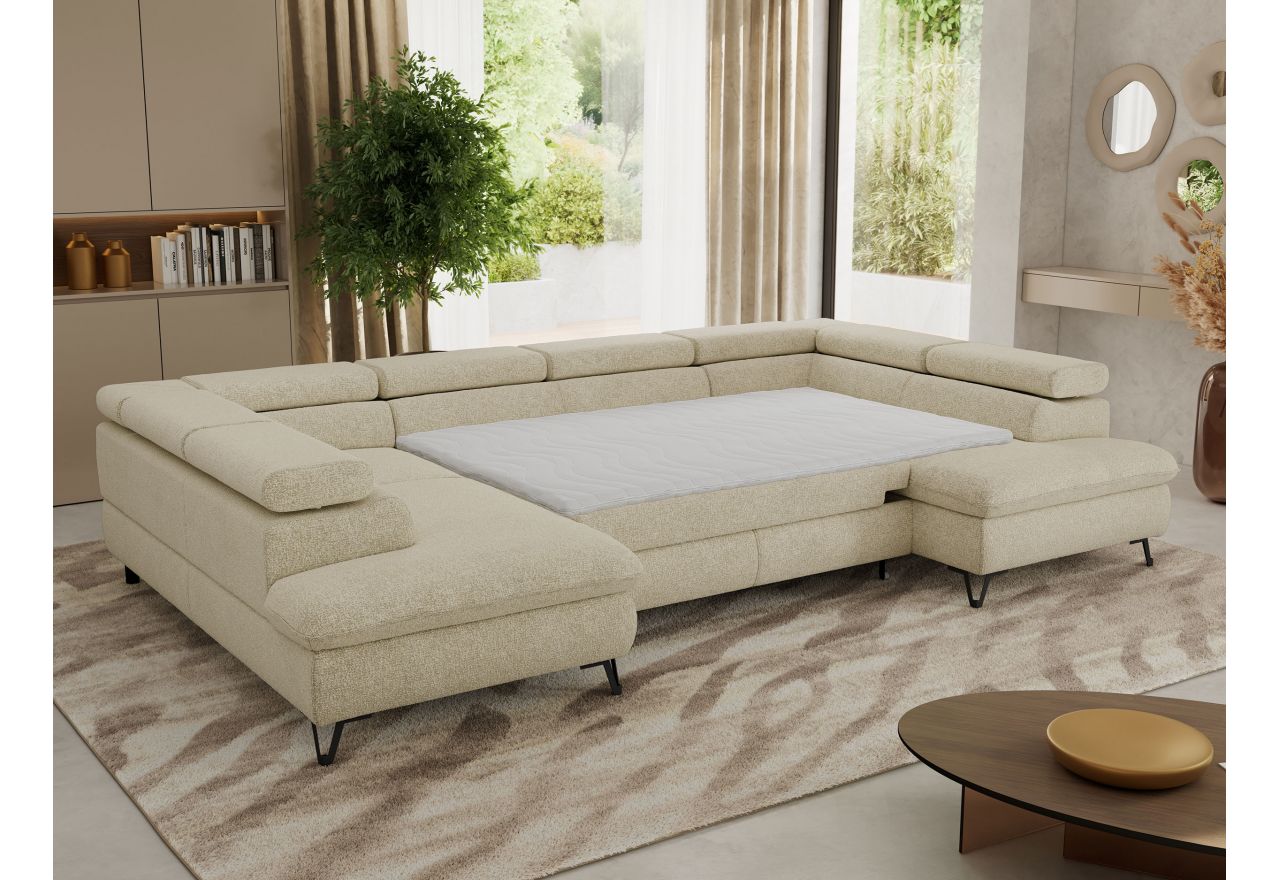 Narożnik PABLO U - uniwersalny - kremowy, struktura - topper Visco