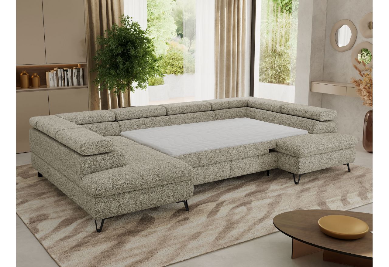 Narożnik PABLO U - uniwersalny - beżowy, struktura - topper Visco