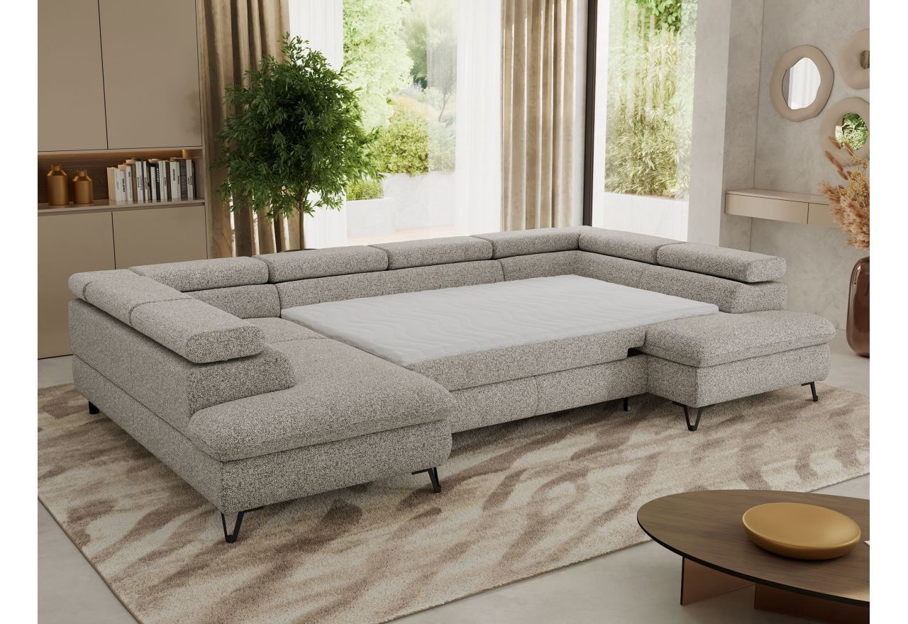 Narożnik PABLO U - uniwersalny - jasnoszary, struktura - topper Visco