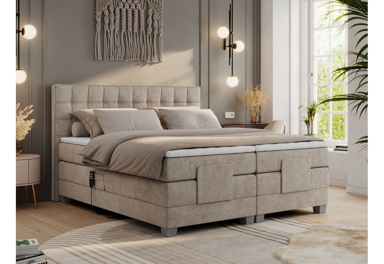 Łóżko kontynentalne, elektrycznie sterowane z pilota - ELECTRO 180x200 - Matana 17 - beżowy - OUTLETU