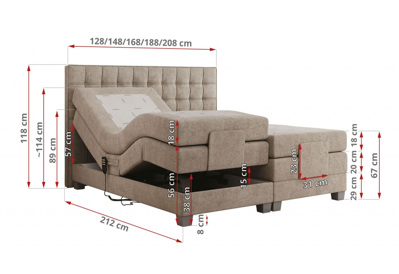 Łóżko kontynentalne, elektrycznie sterowane z pilota - ELECTRO 180x200 - Matana 17 - beżowy - OUTLETU