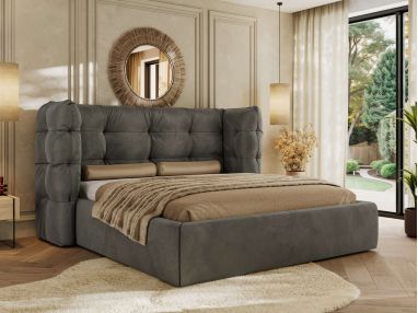 Łóżko tapicerowane FLONELLE CLASSIC 160x200 - materac piankowy - ciemnoszary, welwet