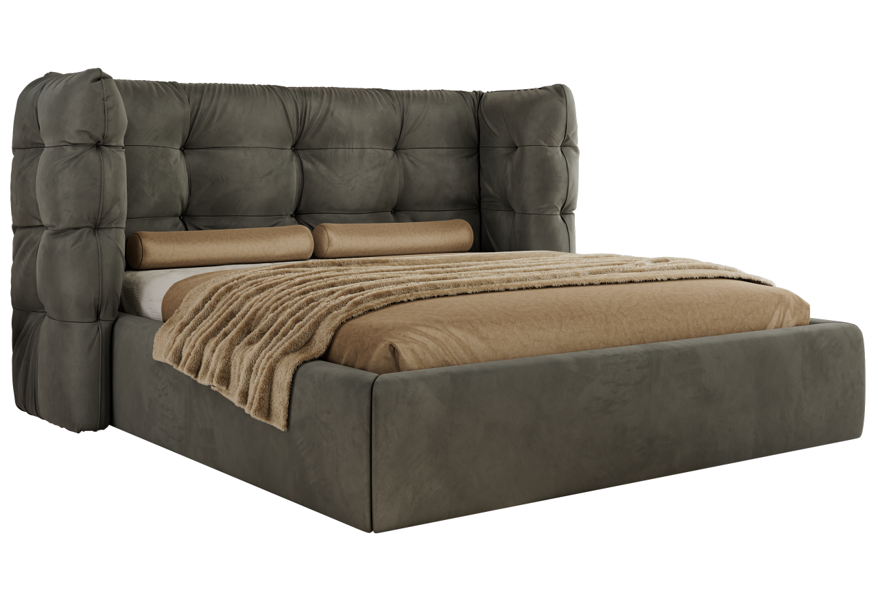 Łóżko tapicerowane FLONELLE CLASSIC 180x200 - materac piankowy - ciemnoszary, welwet