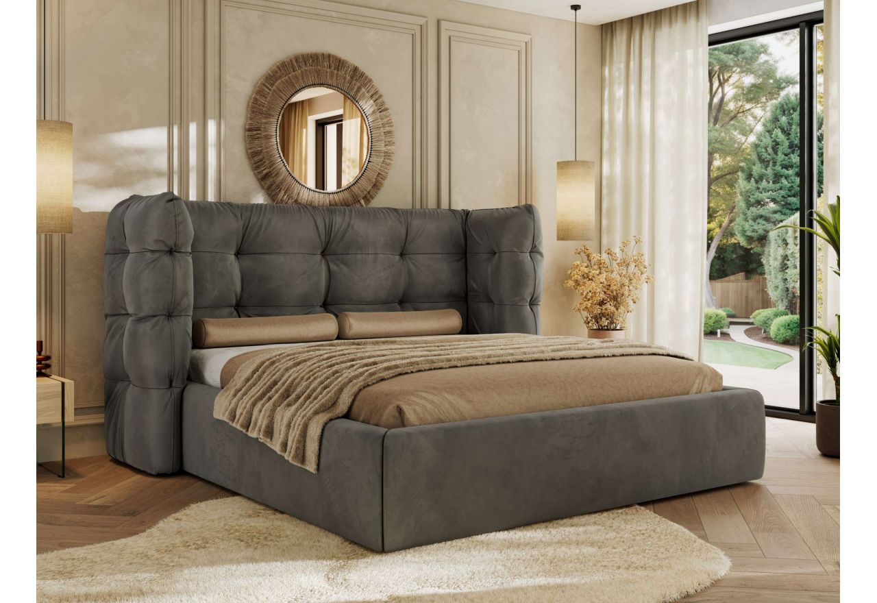 Łóżko tapicerowane FLONELLE CLASSIC 200x200 - materac piankowy - ciemnoszary, welwet