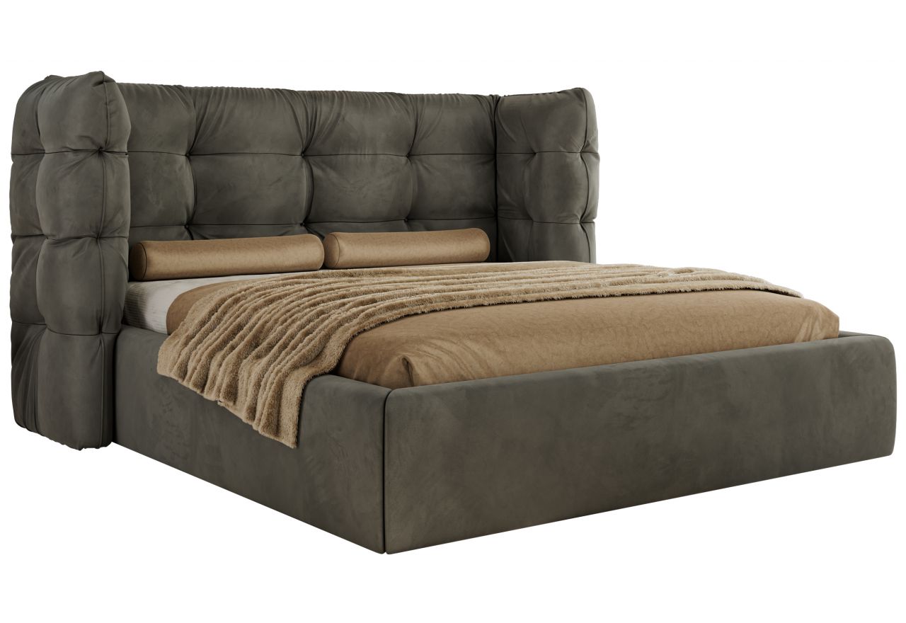 Łóżko tapicerowane FLONELLE CLASSIC 200x200 - materac piankowy - ciemnoszary, welwet