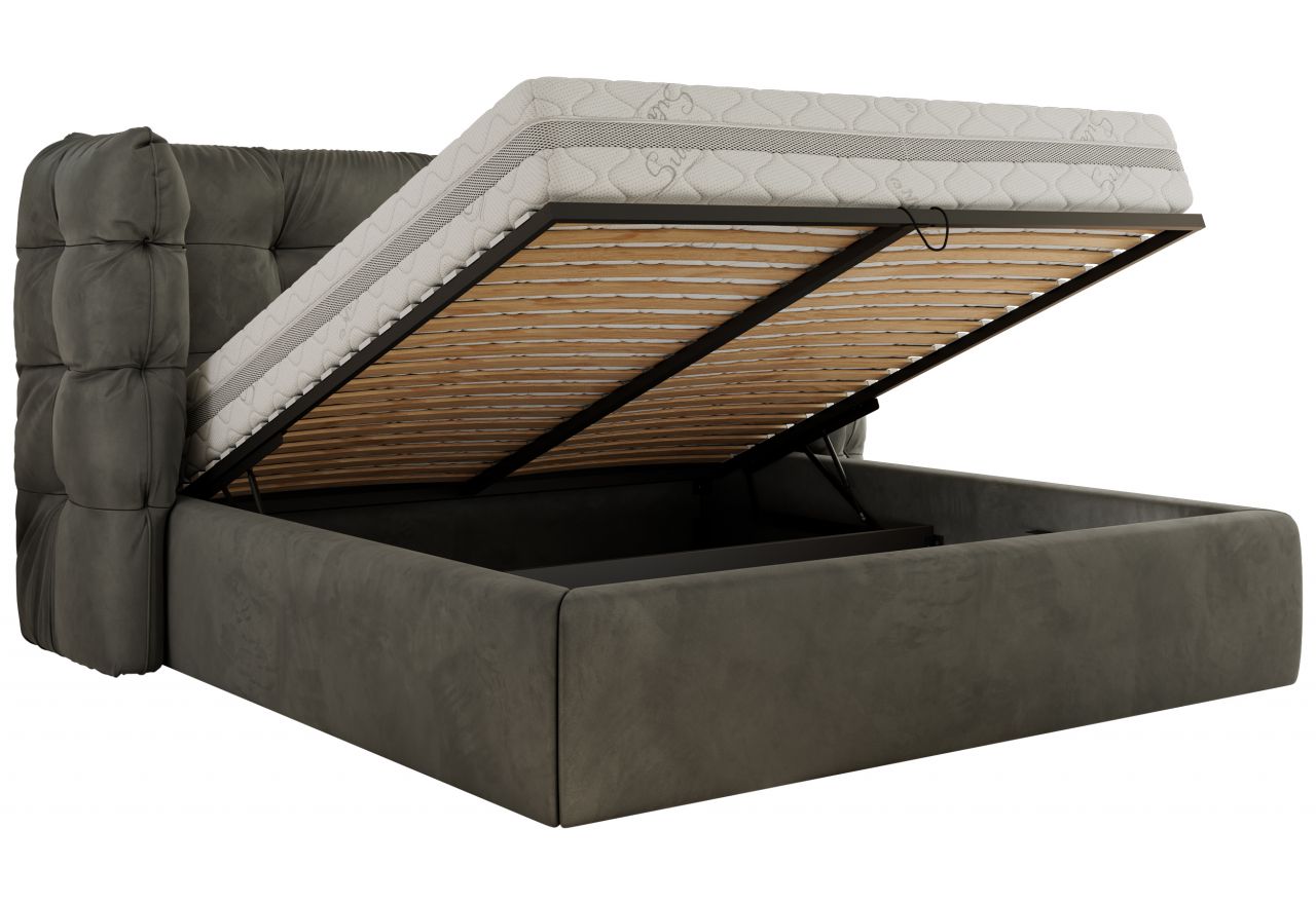Łóżko tapicerowane FLONELLE CLASSIC 200x200 - materac pocket - ciemnoszary, welwet