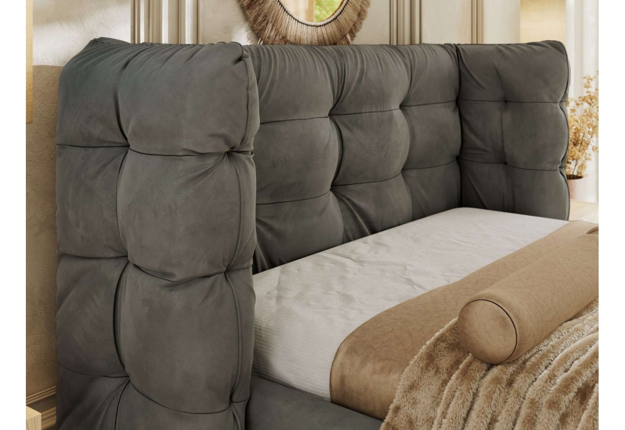 Łóżko tapicerowane FLONELLE CLASSIC 140x200 - materac multipocket - ciemnoszary, welwet