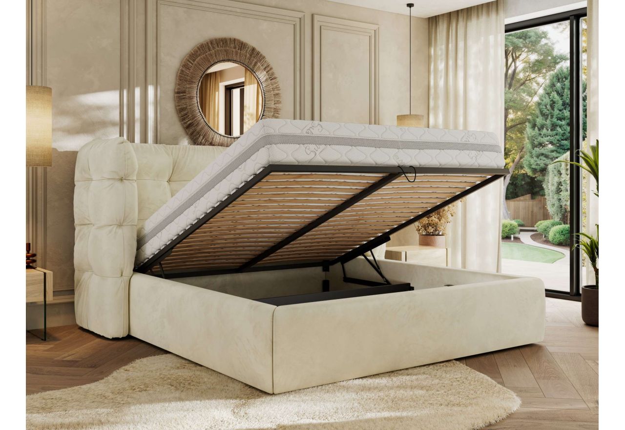 Łóżko tapicerowane FLONELLE CLASSIC 200x200 - kremowy, welwet