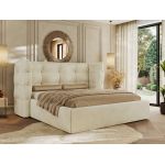 Łóżko tapicerowane FLONELLE CLASSIC 140x200 - materac piankowy - kremowy, welwet