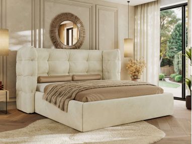 Łóżko tapicerowane FLONELLE CLASSIC 180x200 - materac piankowy - kremowy, welwet