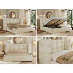 Łóżko tapicerowane FLONELLE CLASSIC 180x200 - materac piankowy - kremowy, welwet