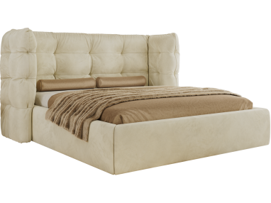 Łóżko tapicerowane FLONELLE CLASSIC 140x200 - materac pocket - kremowy, welwet