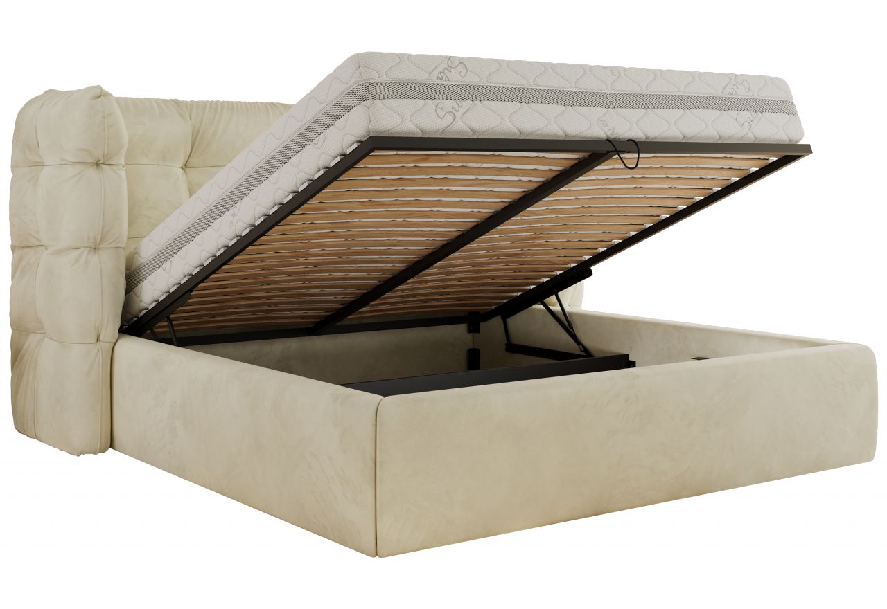 Łóżko tapicerowane FLONELLE CLASSIC 140x200 - materac pocket - kremowy, welwet