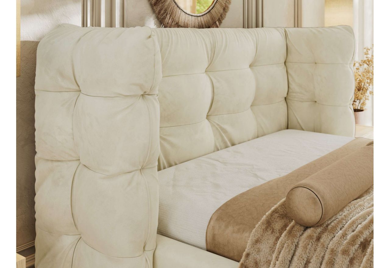 Łóżko tapicerowane FLONELLE CLASSIC 180x200 - materac pocket - kremowy, welwet
