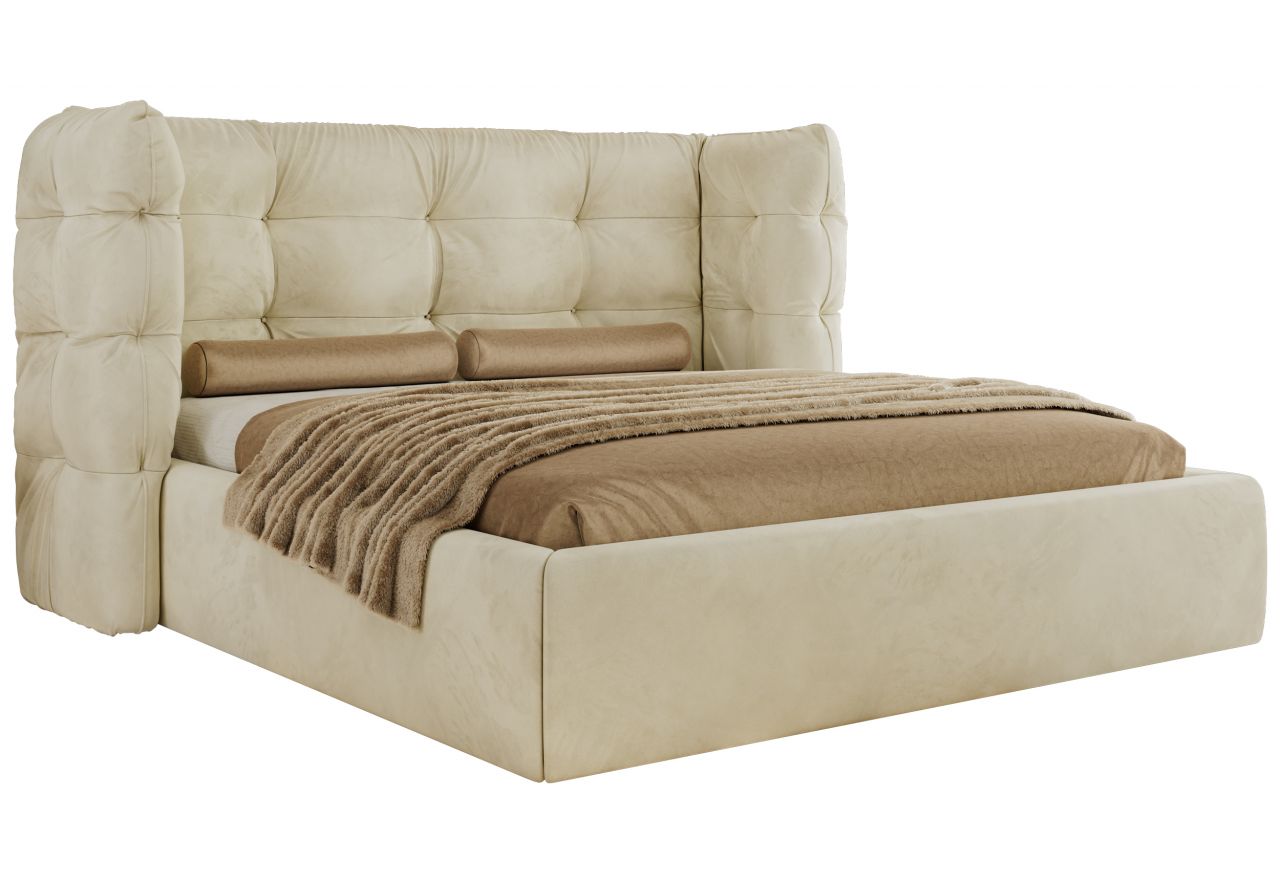 Łóżko tapicerowane FLONELLE CLASSIC 180x200 - materac pocket - kremowy, welwet