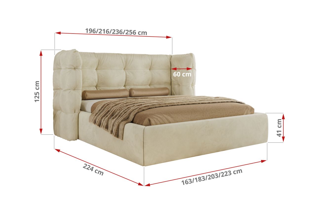 Łóżko tapicerowane FLONELLE CLASSIC 180x200 - materac pocket - kremowy, welwet