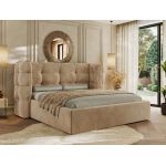 Łóżko tapicerowane FLONELLE CLASSIC 160x200 - materac piankowy - jasnobrązowy, welwet