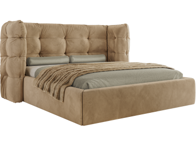 Łóżko tapicerowane FLONELLE CLASSIC 140x200 - materac pocket - jasnobrązowy, welwet