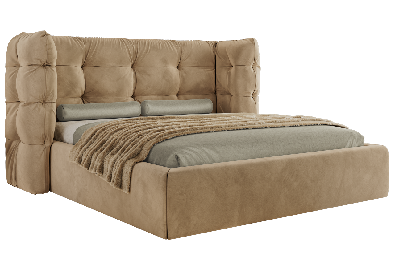 Łóżko tapicerowane FLONELLE CLASSIC 140x200 - materac pocket - jasnobrązowy, welwet