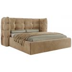 Łóżko tapicerowane FLONELLE CLASSIC 140x200 - materac pocket - jasnobrązowy, welwet