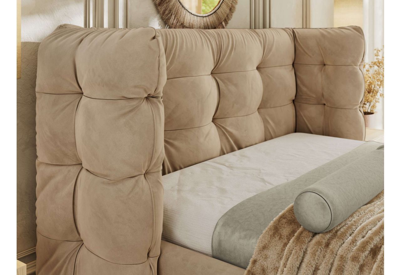 Łóżko tapicerowane FLONELLE CLASSIC 160x200 - materac pocket - jasnobrązowy, welwet