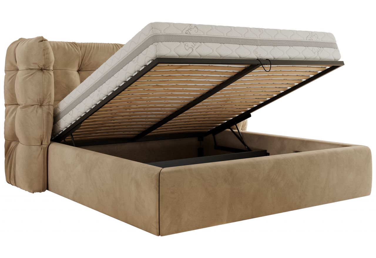 Łóżko tapicerowane FLONELLE CLASSIC 160x200 - materac pocket - jasnobrązowy, welwet