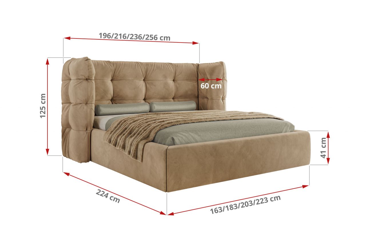 Łóżko tapicerowane FLONELLE CLASSIC 200x200 - materac pocket - jasnobrązowy, welwet