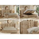 Łóżko tapicerowane FLONELLE CLASSIC 180x200 - materac multipocket - jasnobrązowy, welwet