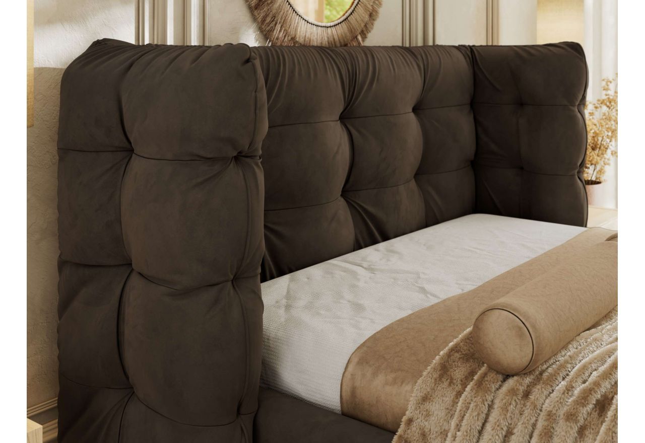 Łóżko tapicerowane FLONELLE CLASSIC 160x200 - brązowy, welwet