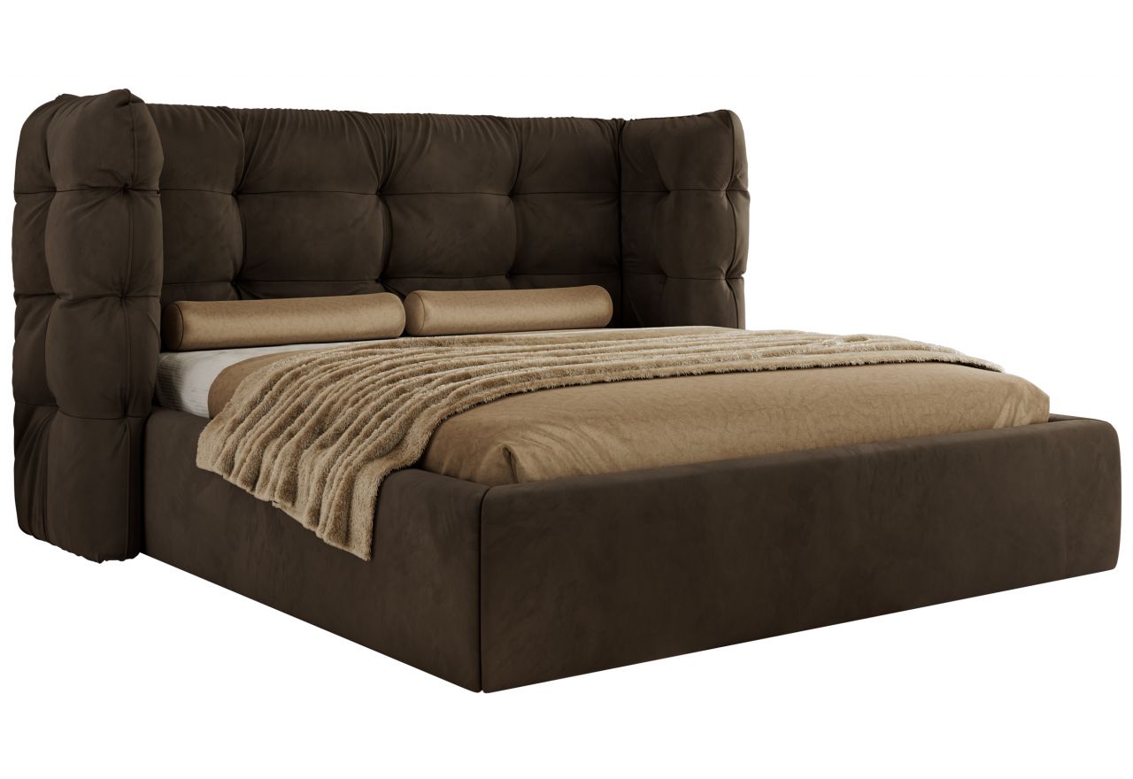 Łóżko tapicerowane FLONELLE CLASSIC 160x200 - brązowy, welwet