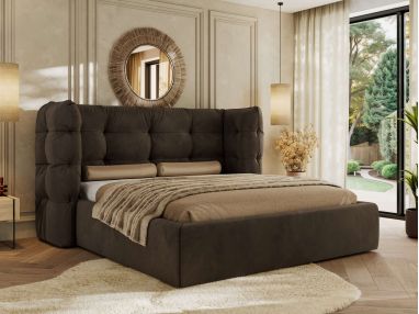 Łóżko tapicerowane FLONELLE CLASSIC 180x200 - brązowy, welwet