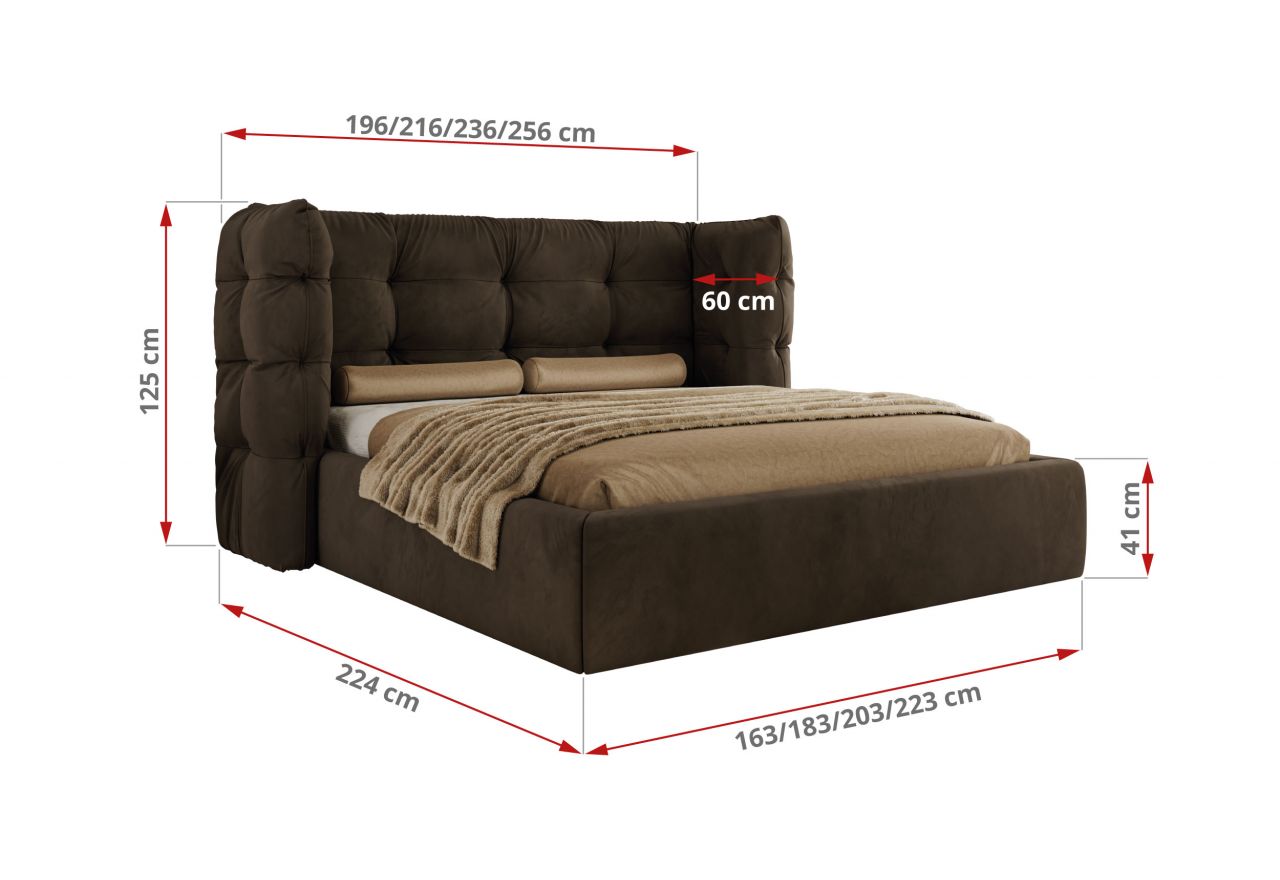 Łóżko tapicerowane FLONELLE CLASSIC 200x200 - materac piankowy - brązowy, welwet