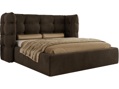 Łóżko tapicerowane FLONELLE CLASSIC 140x200 - materac pocket - brązowy, welwet