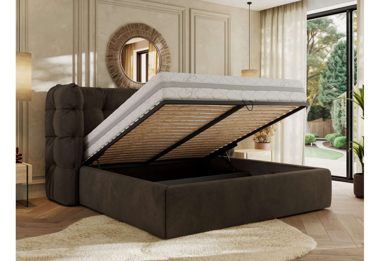 Łóżko tapicerowane FLONELLE CLASSIC 160x200 - materac pocket - brązowy, welwet
