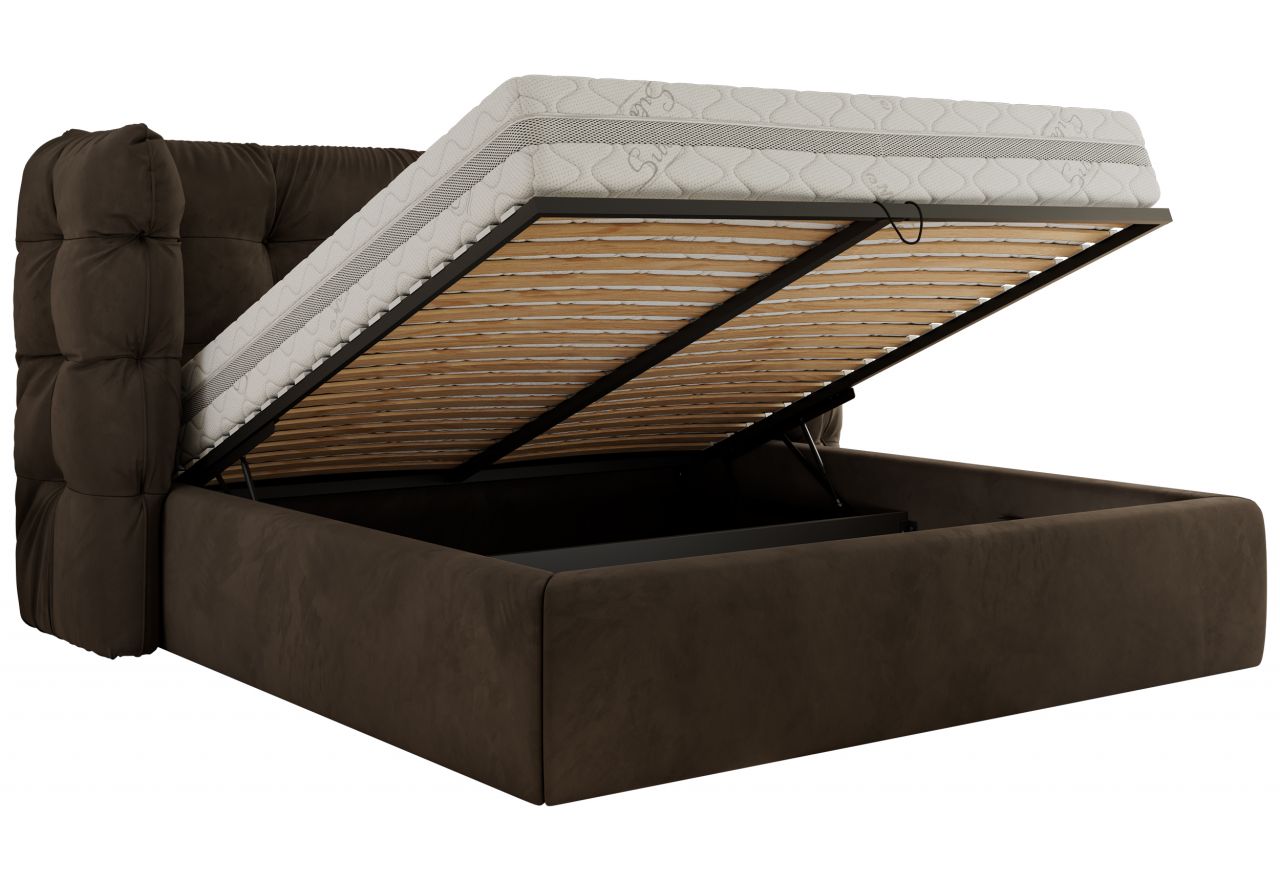 Łóżko tapicerowane FLONELLE CLASSIC 180x200 - materac pocket - brązowy, welwet