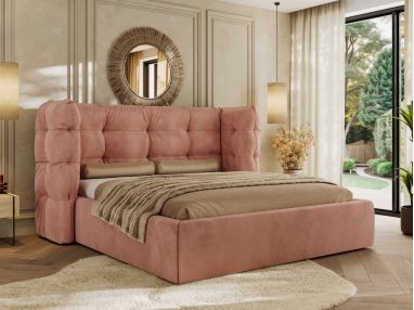 Łóżko tapicerowane FLONELLE CLASSIC 160x200 - różowy, welwet