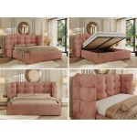 Łóżko tapicerowane FLONELLE CLASSIC 180x200 - różowy, welwet